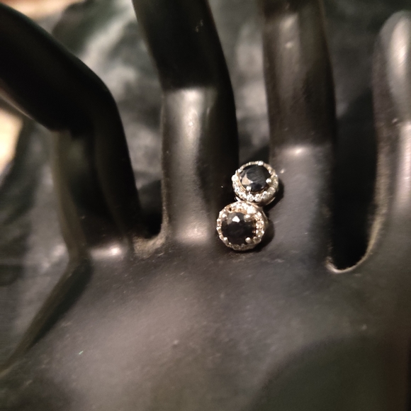 Sterling Silver Zircon Halo Natural Sapphire Stud Earrings SAVVY CIE JEWELS - Picture 7 of 9